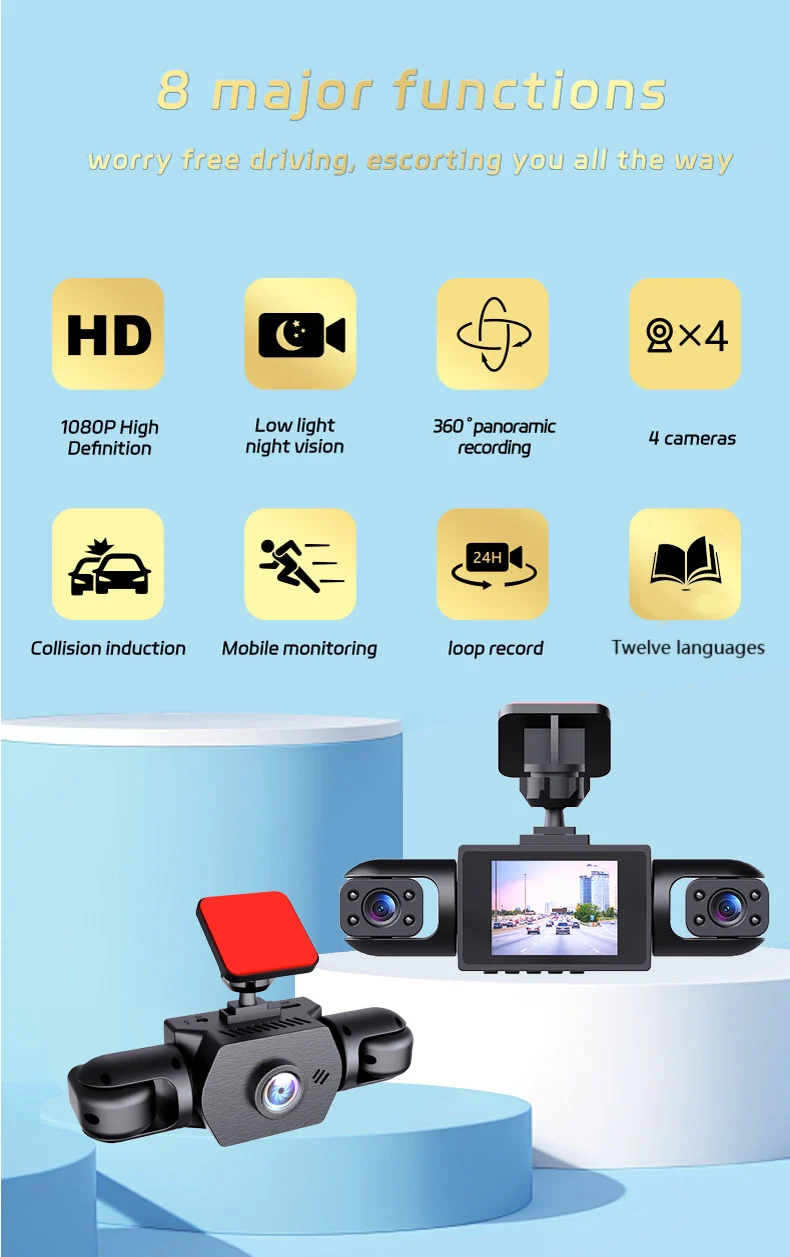 1080P High-definition Driving Recorder With Four Lenses, Night Vision, Front, Back,… — image 4