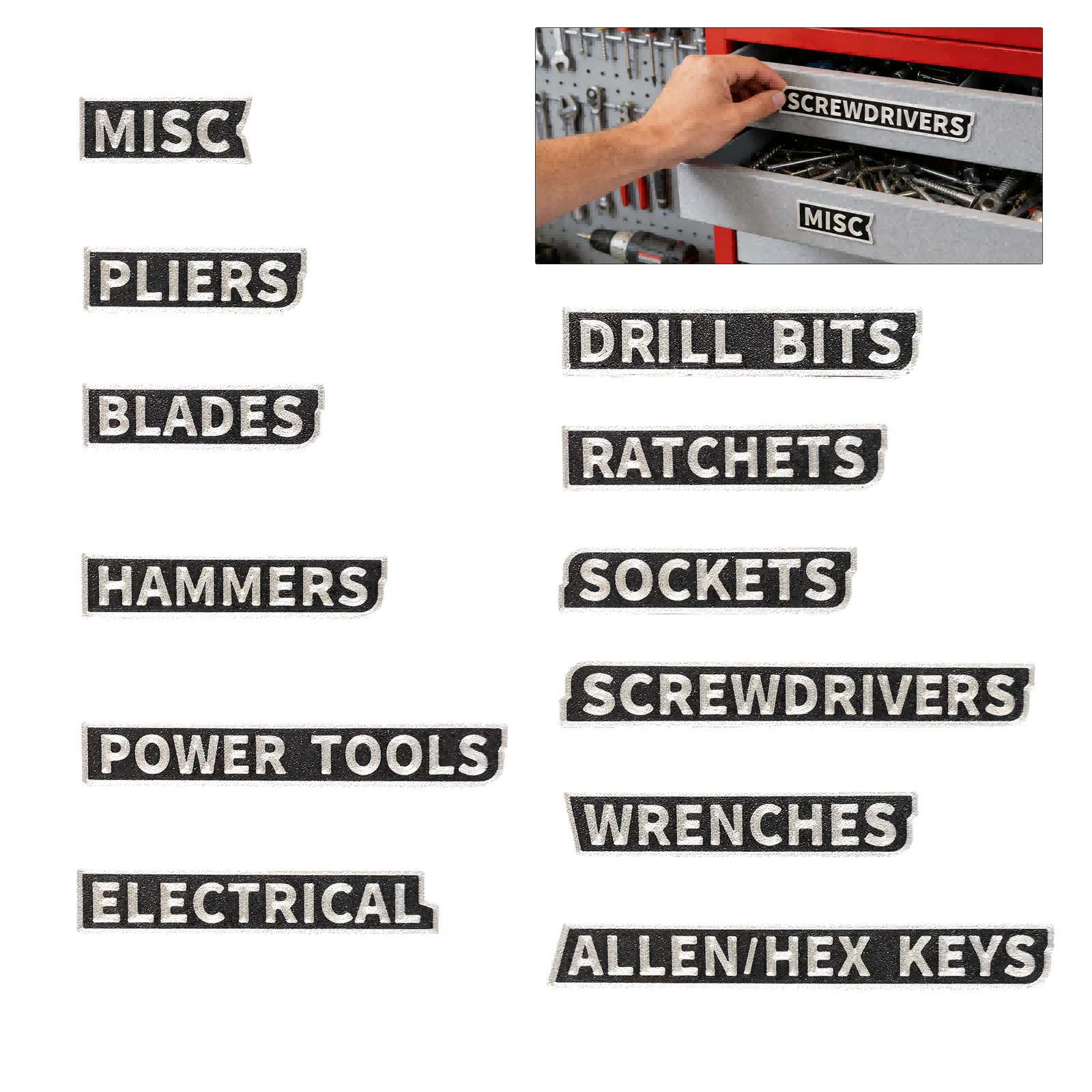 12PCS 3D Printed Tool Box Drawer Labels, Raised Letter Organizer Tags For Screwdrivers… — image 2