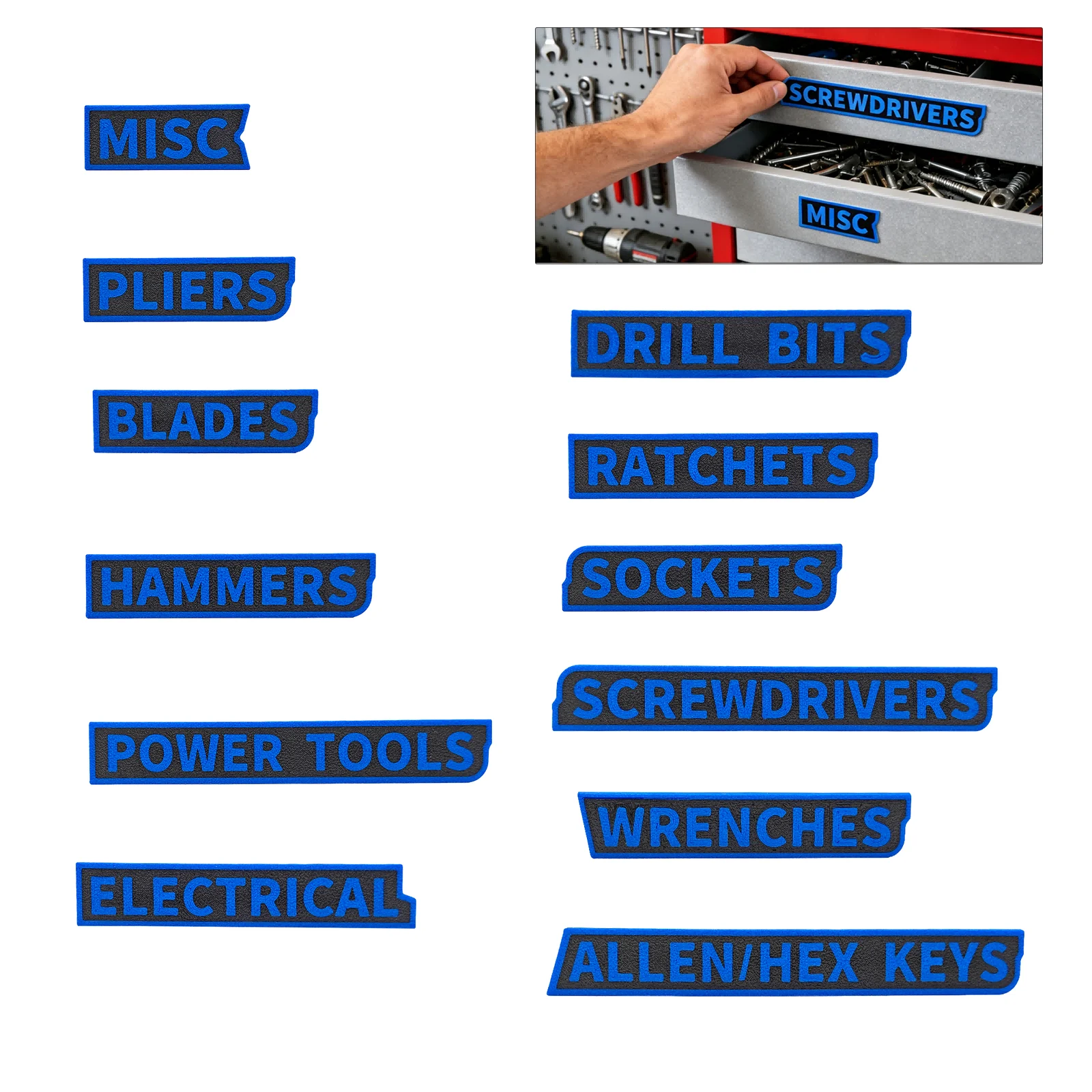 12PCS 3D Printed Tool Box Drawer Labels, Raised Letter Organizer Tags For Screwdrivers… — image 5