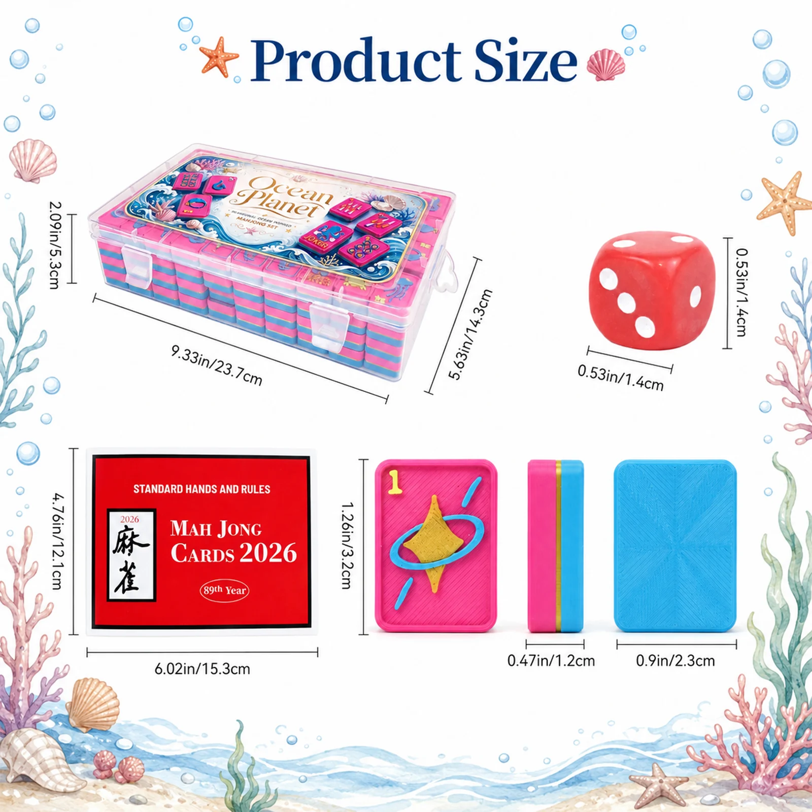 160PCS Floating American Mahjong Set Ocean Theme, Acrylic Tiles With Storage Box, Dice… — image 5