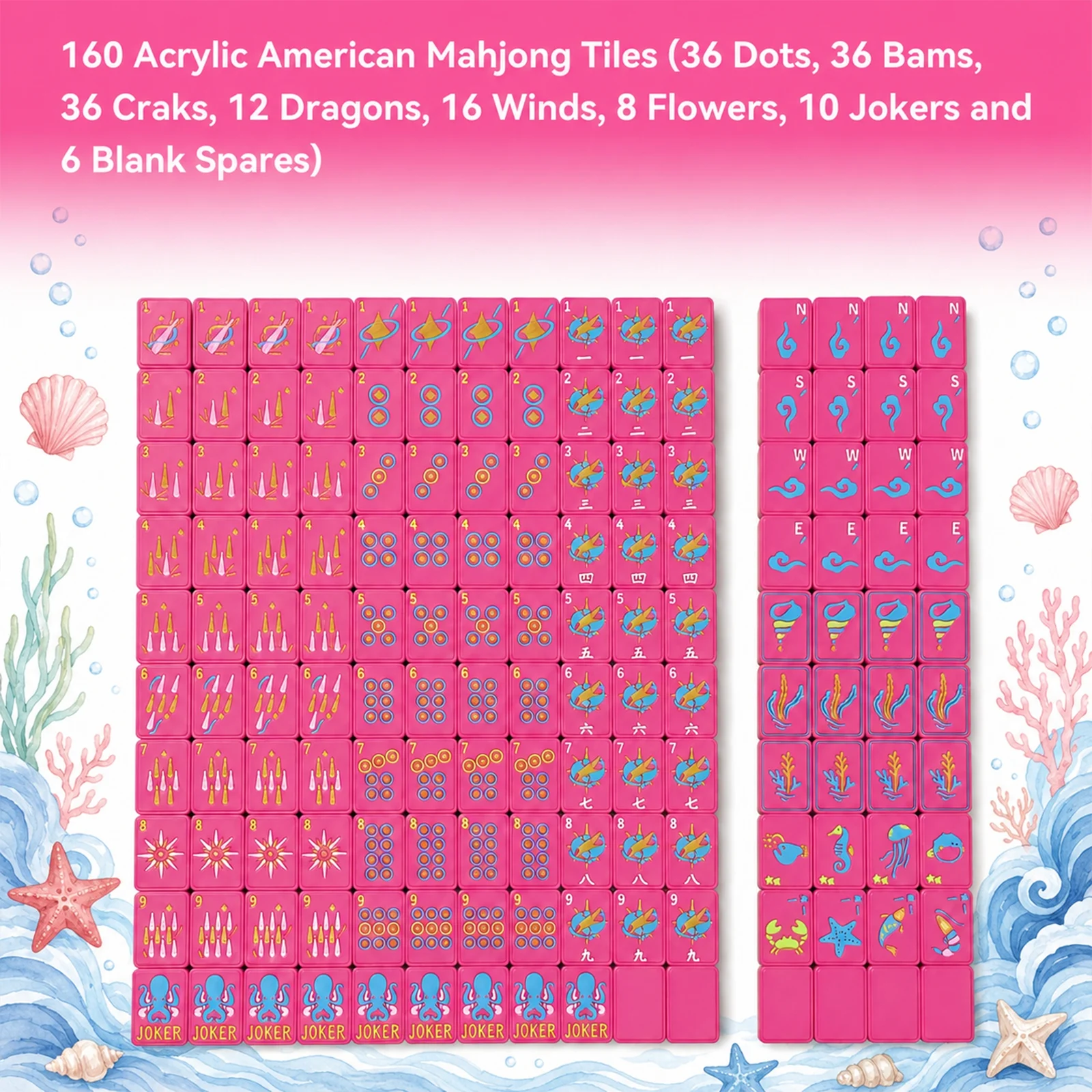 160PCS Floating American Mahjong Set Ocean Theme, Acrylic Tiles With Storage Box, Dice… — image 3