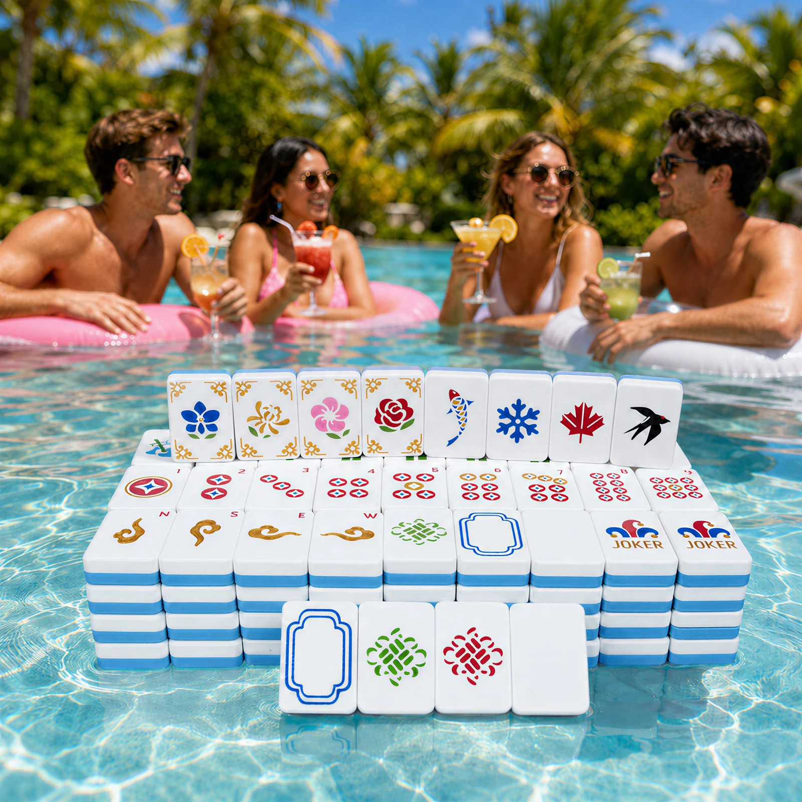 160PCS Floating American Mahjong Set With Storage Case, Dice And Rule Cards, Ocean… — image 5