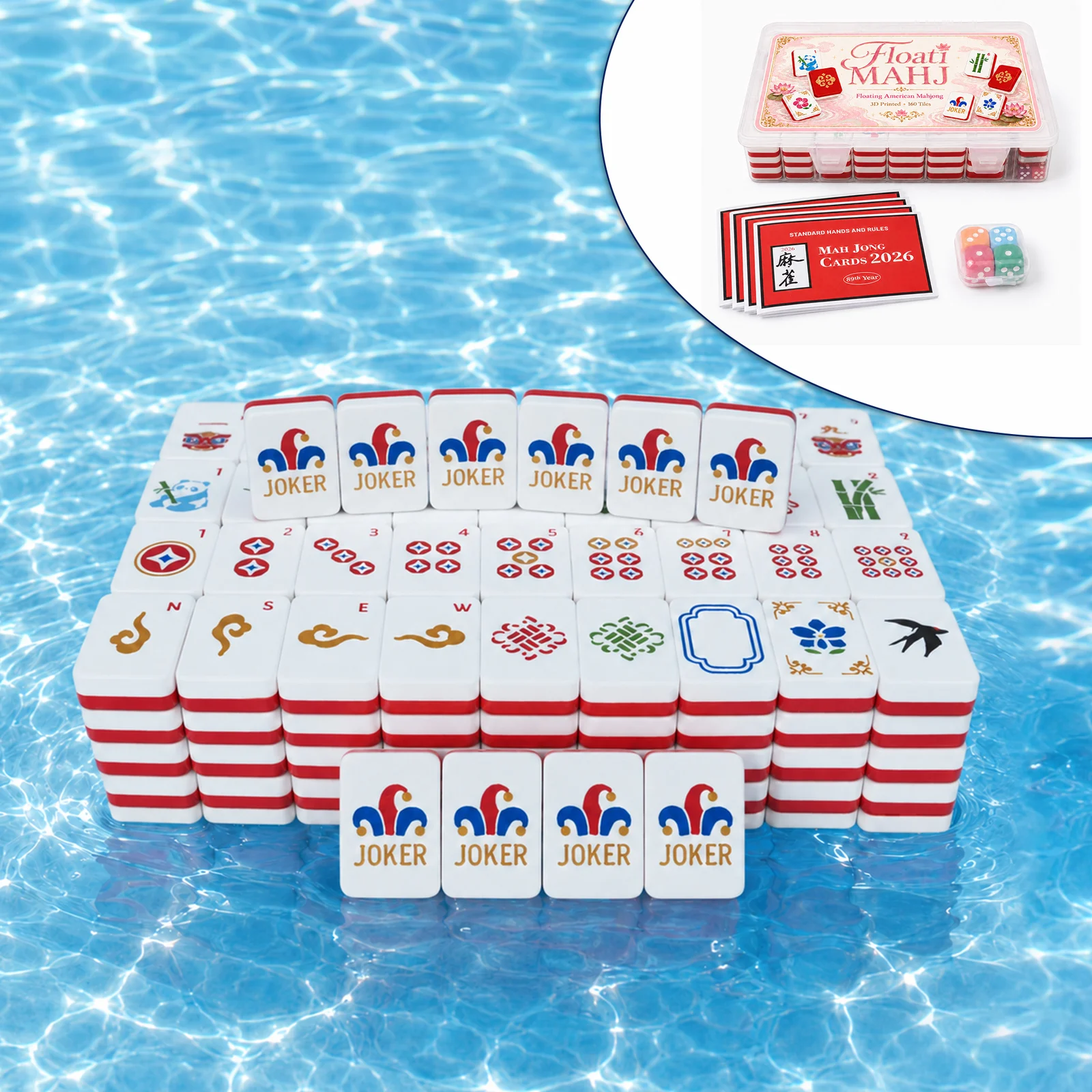160PCS Floating American Mahjong Set With Storage Case, Dice And Rule Cards, Ocean… — image 2