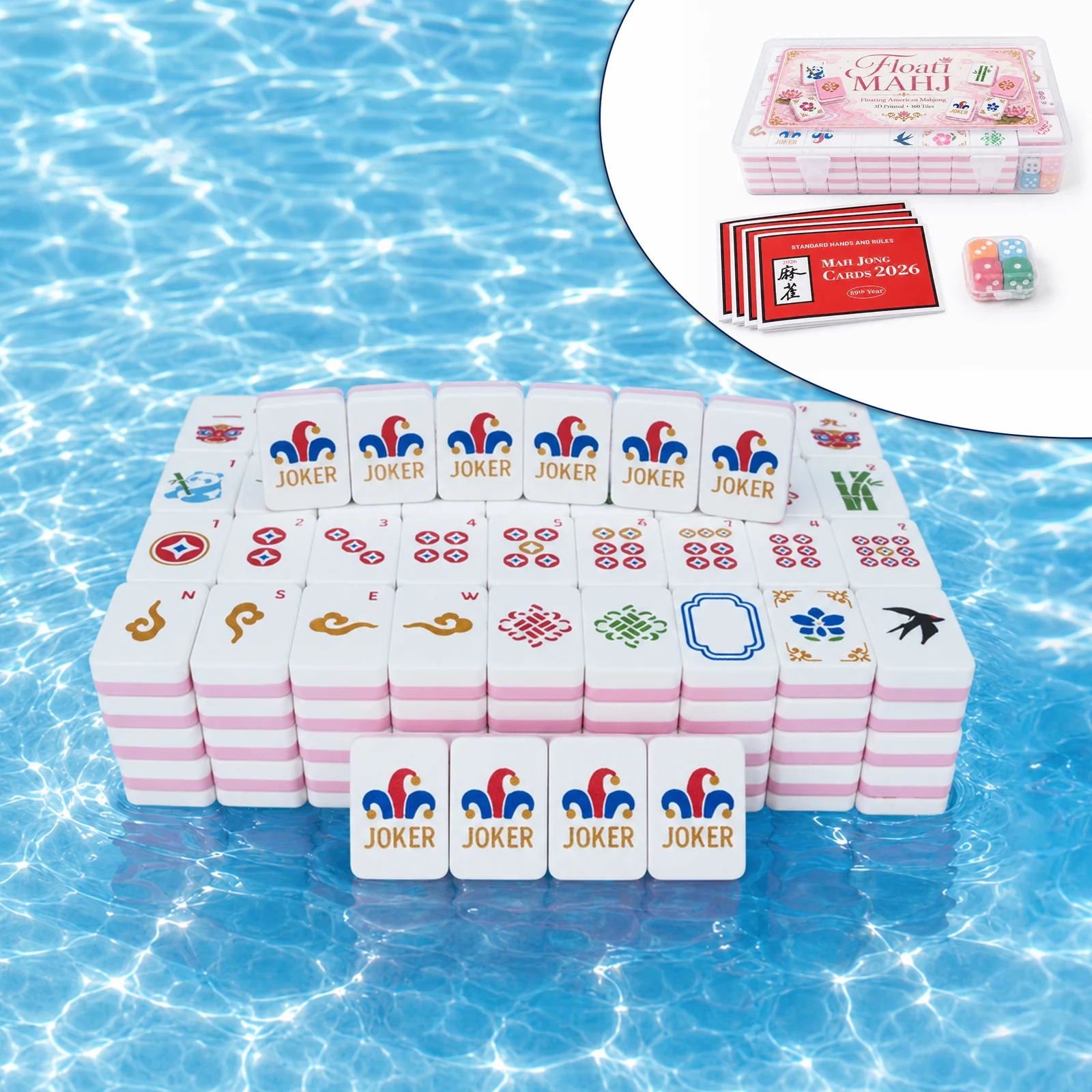 160PCS Floating American Mahjong Set With Storage Case, Dice And Rule Cards, Ocean… — image 4