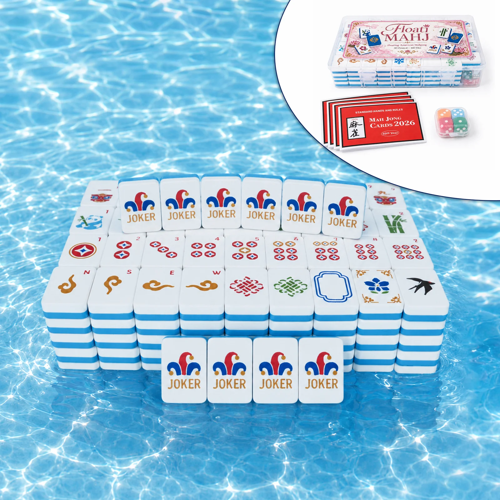 160PCS Floating American Mahjong Set With Storage Case, Dice And Rule Cards, Ocean… — image 6