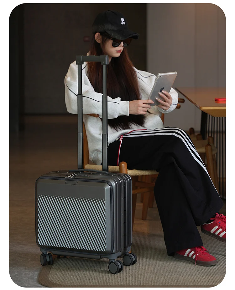 18 Inch Front Open Boarding Case, Contrasting Color Travel Suitcase, 19 Box, Leather… — image 5