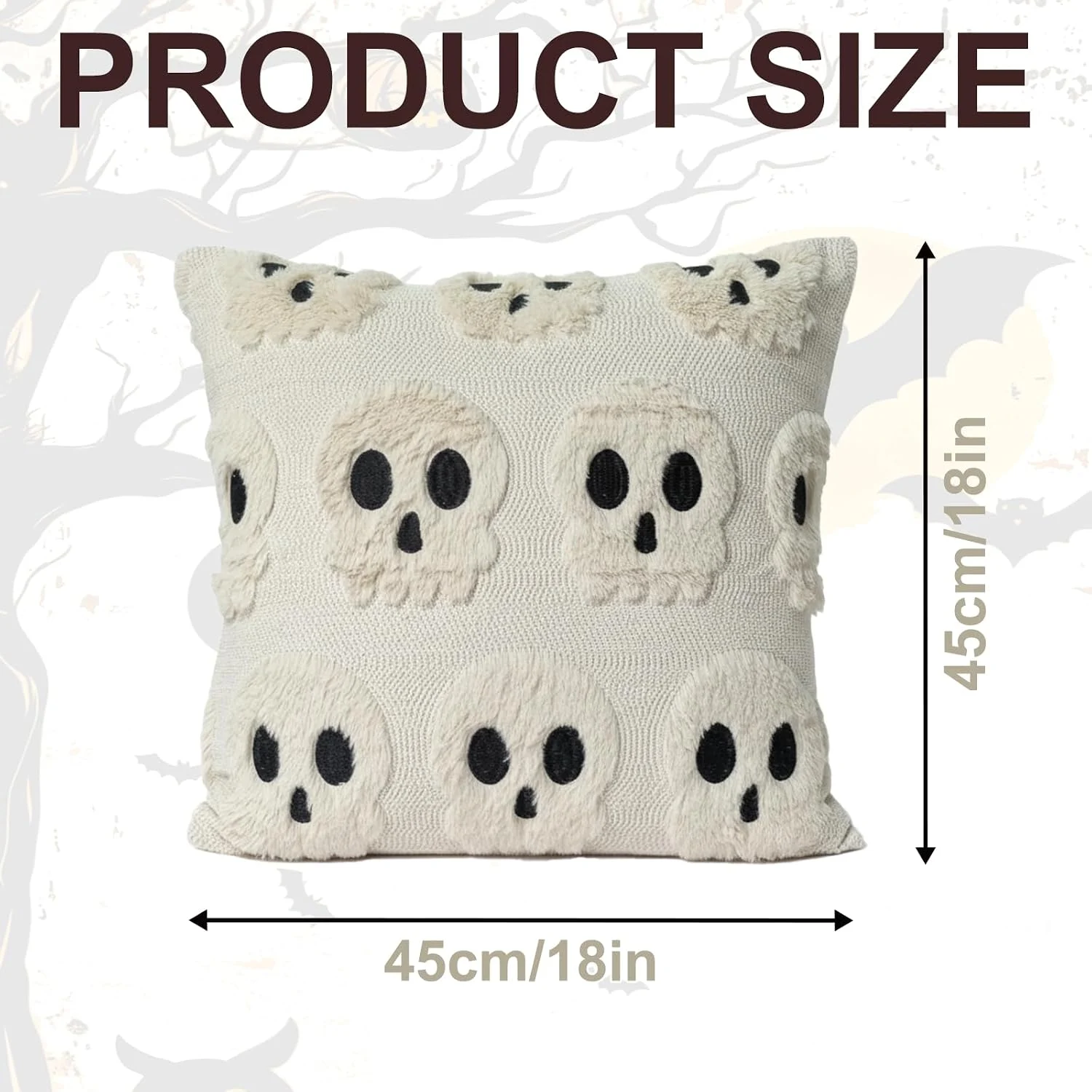 18x18 Inch Halloween Pillow Covers Set Of 2, Beige Ghost Pumpkin Skeleton Plush Faux… — image 2