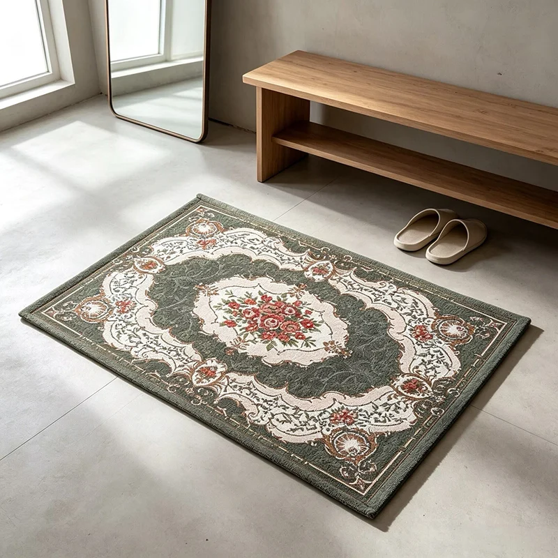 1pc Baroque Style European Vintage Floral Pattern Jacquard Area Rug — image 1