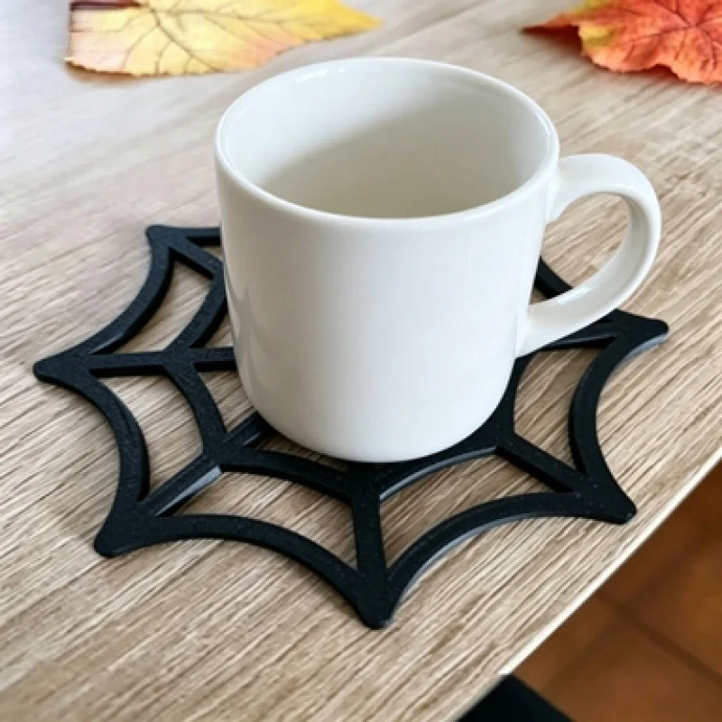 1pc Black Spider Web Cup Coasters, Halloween Gothic Drink Mat, 3D Printed Shape Coffee… — image 7