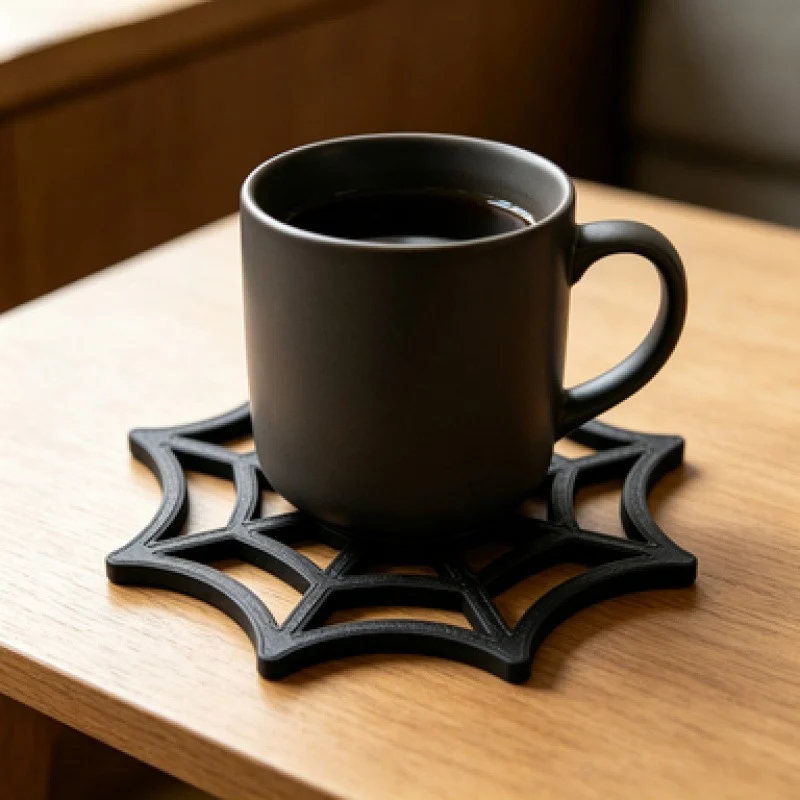 1pc Black Spider Web Cup Coasters, Halloween Gothic Drink Mat, 3D Printed Shape Coffee… — image 5