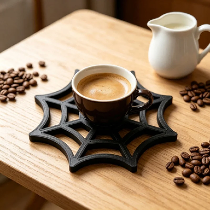 1pc Black Spider Web Cup Coasters, Halloween Gothic Drink Mat, 3D Printed Shape Coffee… — image 4
