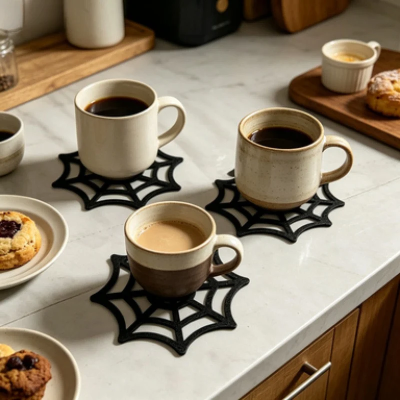 1pc Black Spider Web Cup Coasters, Halloween Gothic Drink Mat, 3D Printed Shape Coffee… — image 6