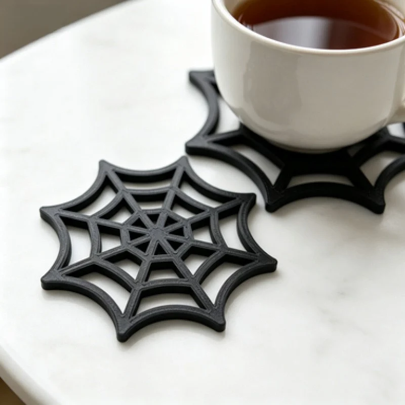 1pc Black Spider Web Cup Coasters, Halloween Gothic Drink Mat, 3D Printed Shape Coffee… — image 3