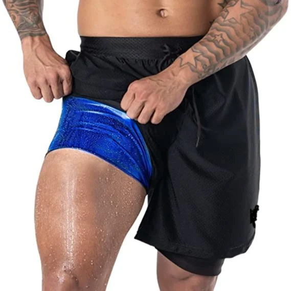 2-in-1 Double-layer Men's Sweat Shorts Sauna Suit Bottoms Compression Training Gym… — image 4