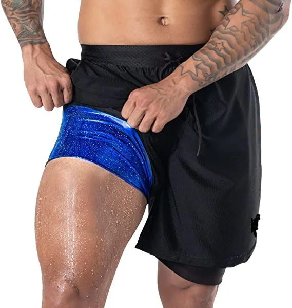 2-in-1 Double-layer Men's Sweat Shorts Sauna Suit Bottoms Compression Training Gym… — image 3