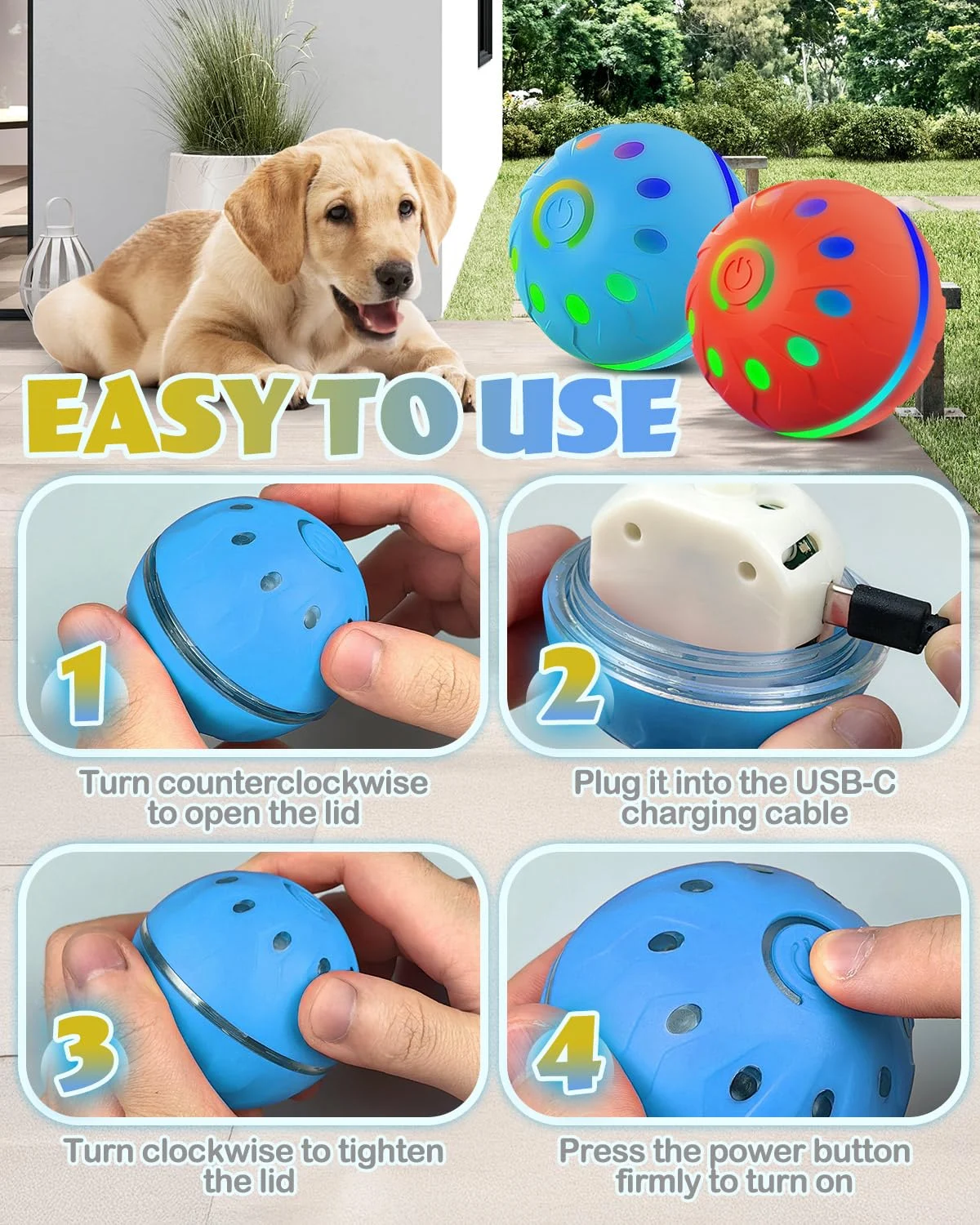 2 Pack Interactive Dog Toys With Lights, Bpa-free Automatic Balls, Modes, Rechargeable… — image 2