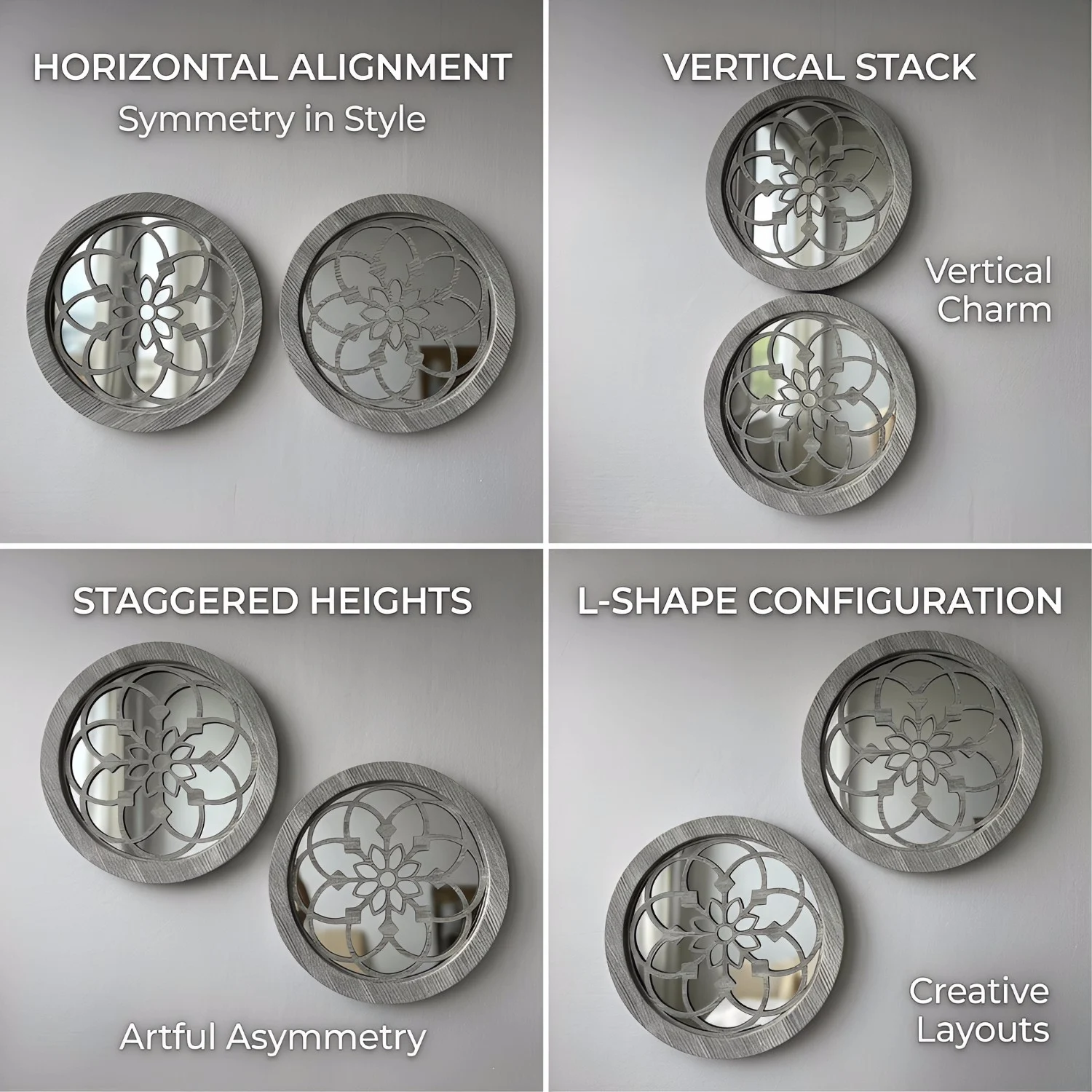 2 Pack Rustic Round Wooden Wall Mirror, Hollow Floral Carved Decorative Farmhouse… — image 6
