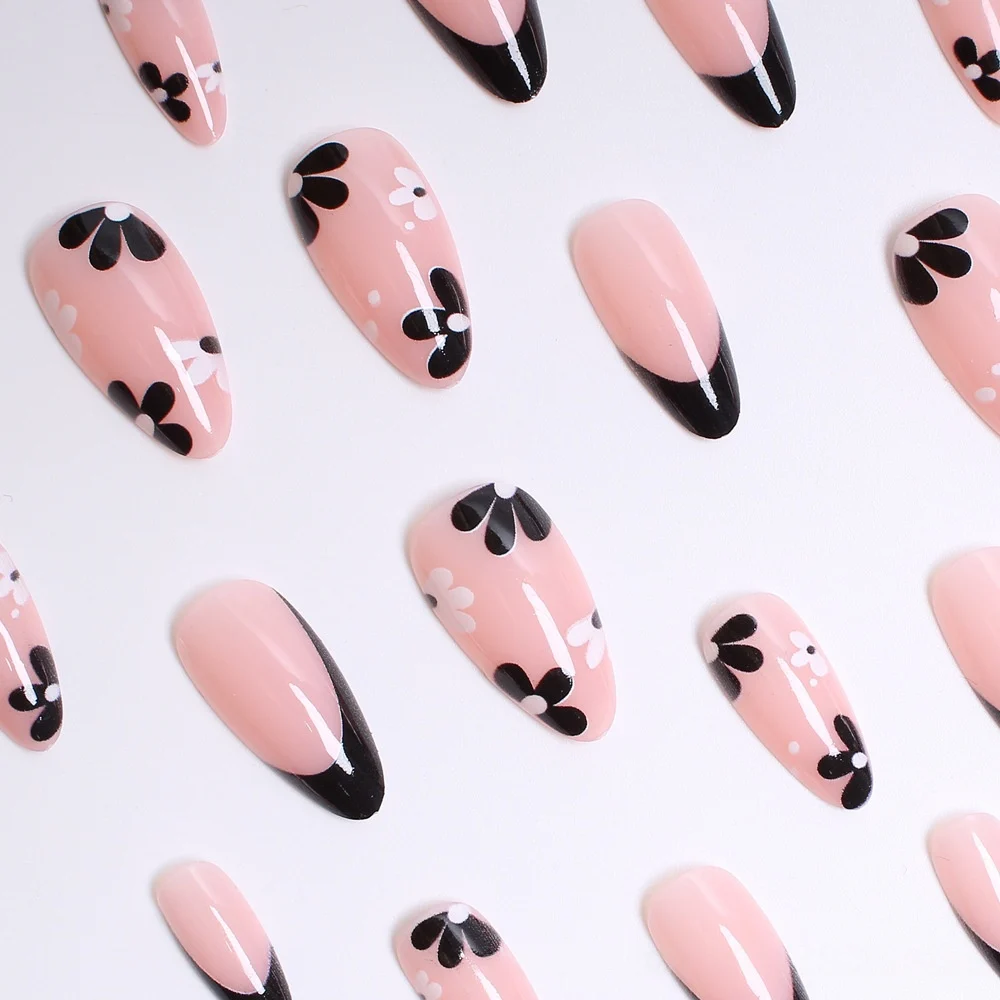 24-piece Set Of Wearable Nail Tips With Flower Designs, Removable Manicure Extensions — image 2
