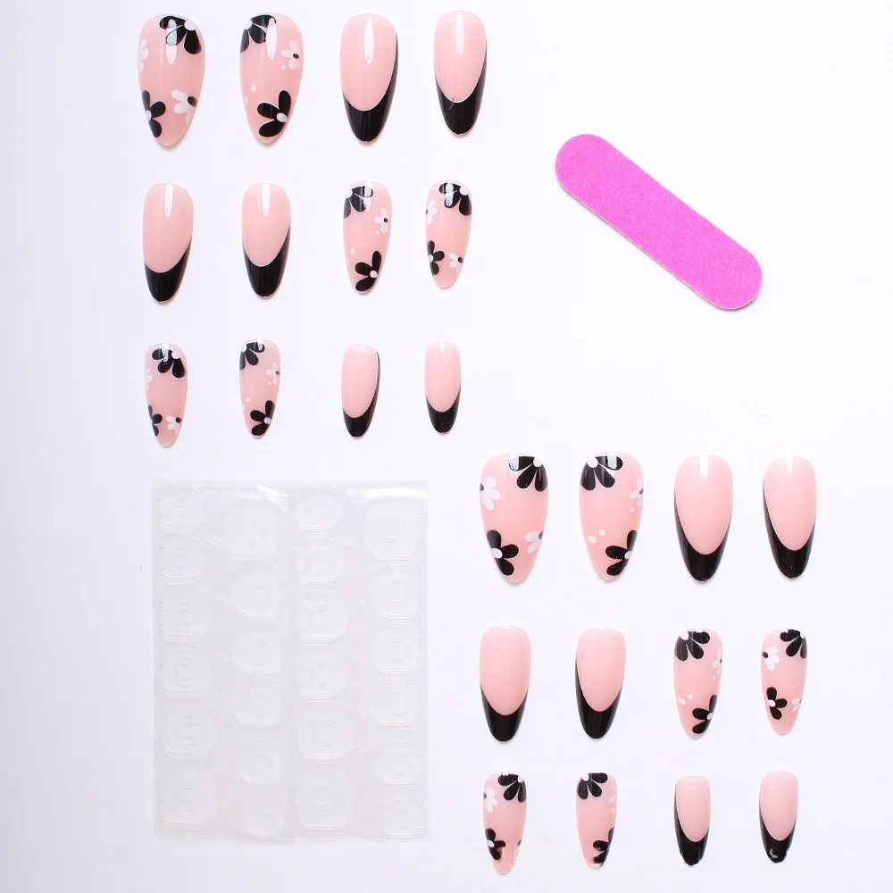 24-piece Set Of Wearable Nail Tips With Flower Designs, Removable Manicure Extensions — image 6