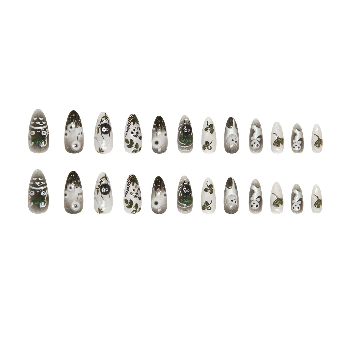 24pcs Forest Style 3D Embossed Cat Eye Press On Nails, European INS Reusable Handmade… — image 2