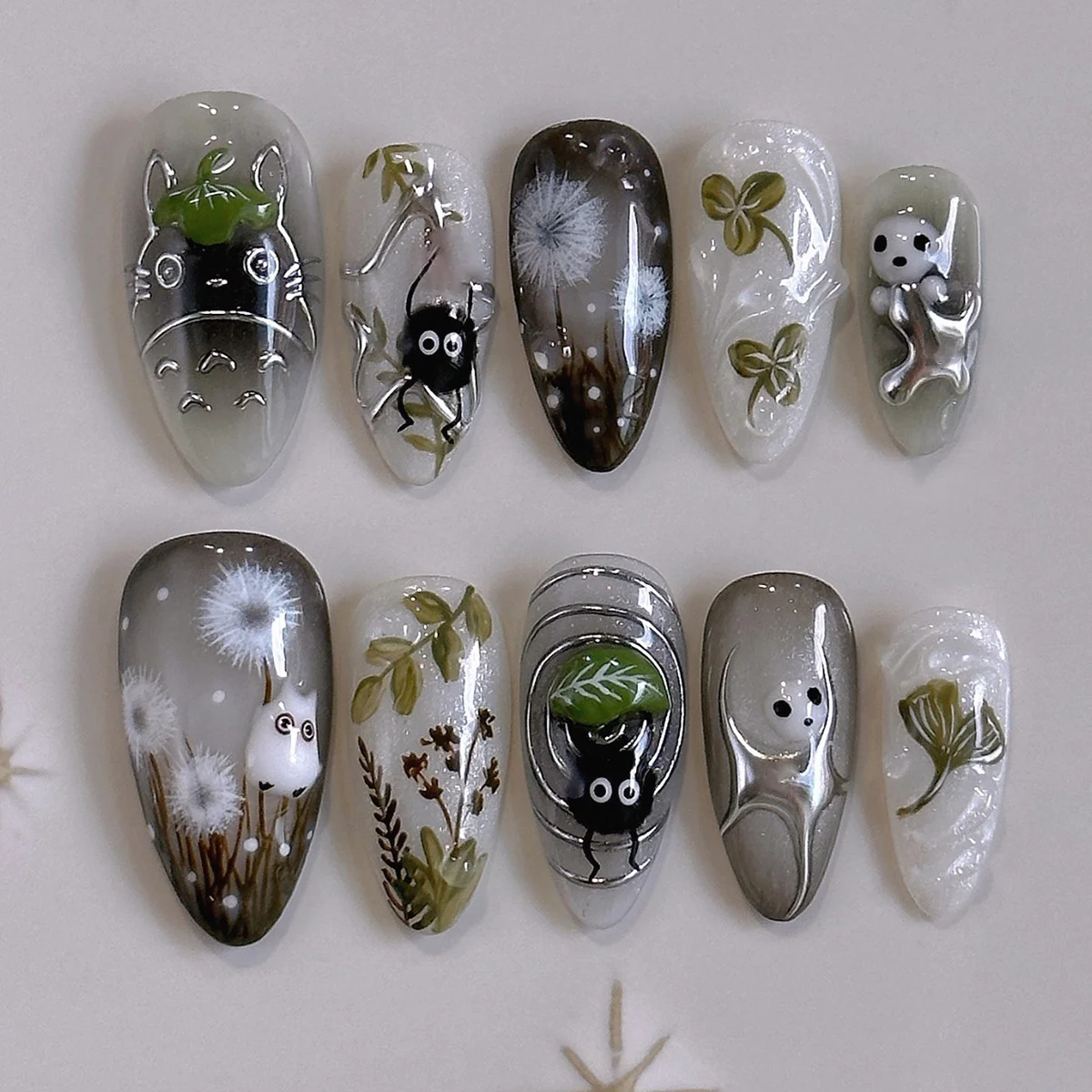 24pcs Forest Style 3D Embossed Cat Eye Press On Nails, European INS Reusable Handmade… — image 6