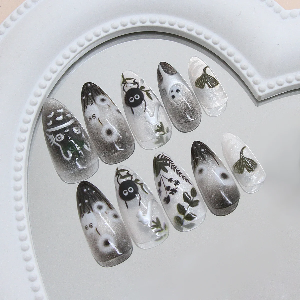 24pcs Forest Style 3D Embossed Cat Eye Press On Nails, European INS Reusable Handmade… — image 3