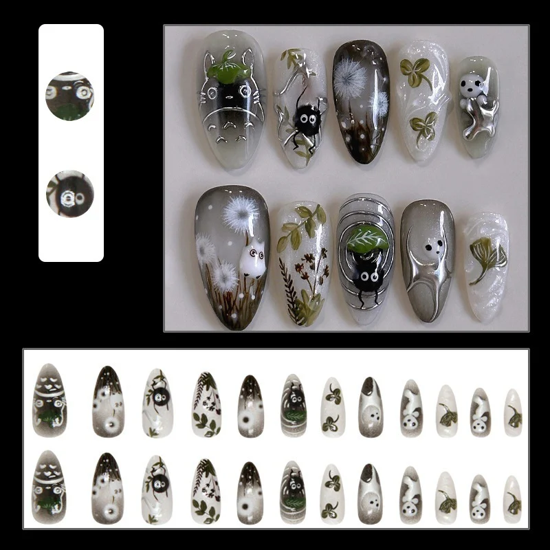 24pcs Forest Style 3D Embossed Cat Eye Press On Nails, European INS Reusable Handmade… — image 5