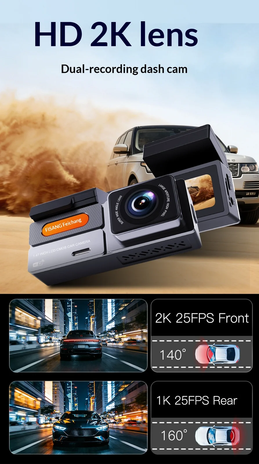 2K Dual Lens Front And Rear Dash Cam, High Definition Car DVR Recorder — image 3