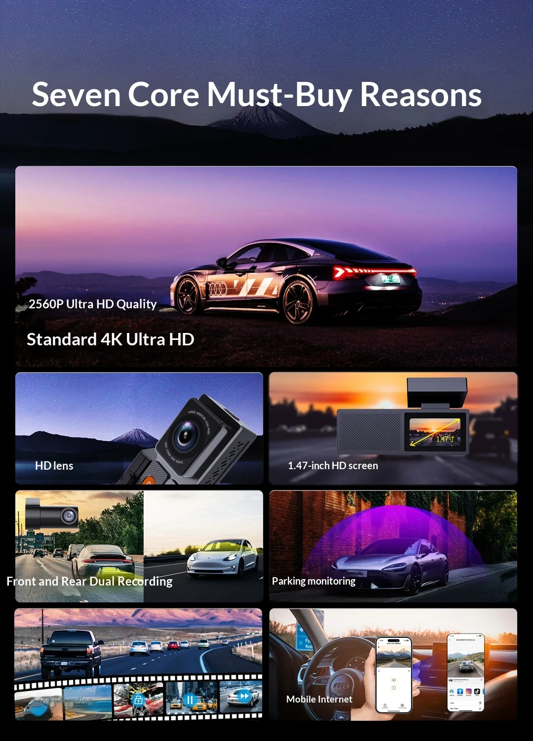 2K Dual Lens Front And Rear Dash Cam, High Definition Car DVR Recorder — image 6