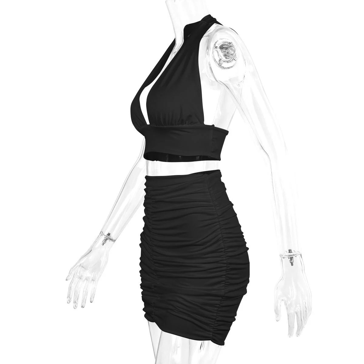 2pcs Dress Suits For Women Halter Lace-up Hip Top And Pleated Hip-covering Skirt — image 5