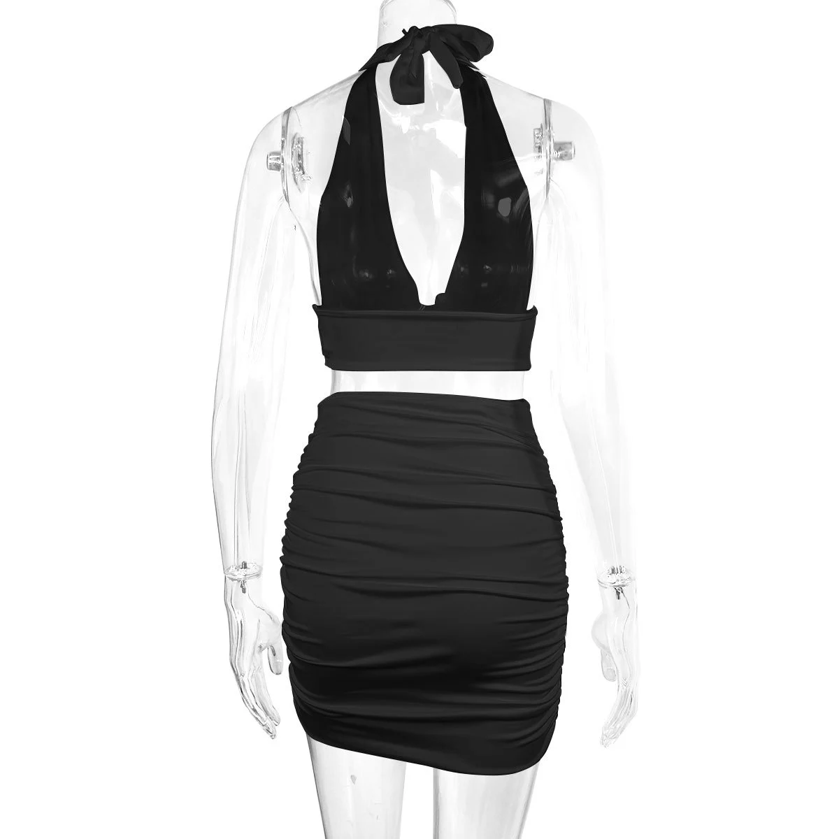 2pcs Dress Suits For Women Halter Lace-up Hip Top And Pleated Hip-covering Skirt — image 4