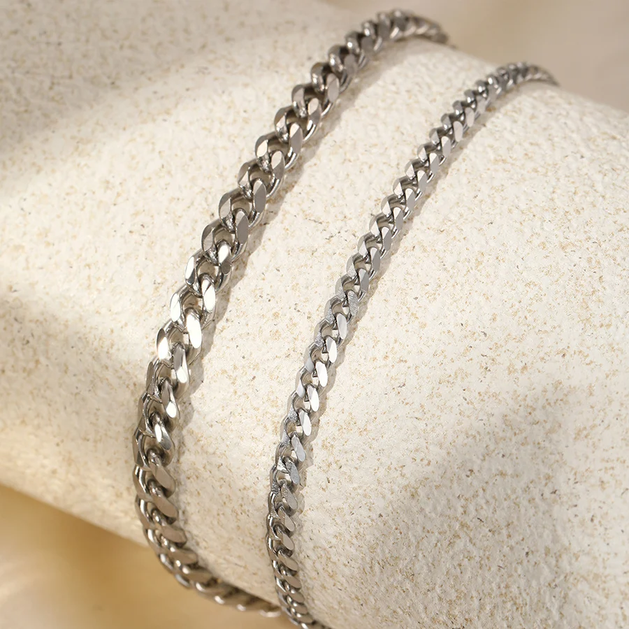 2pcs Women Double Layer Cuban Chain Anklet Gold Silver Tone Stainless Steel Adjustable… — image 2