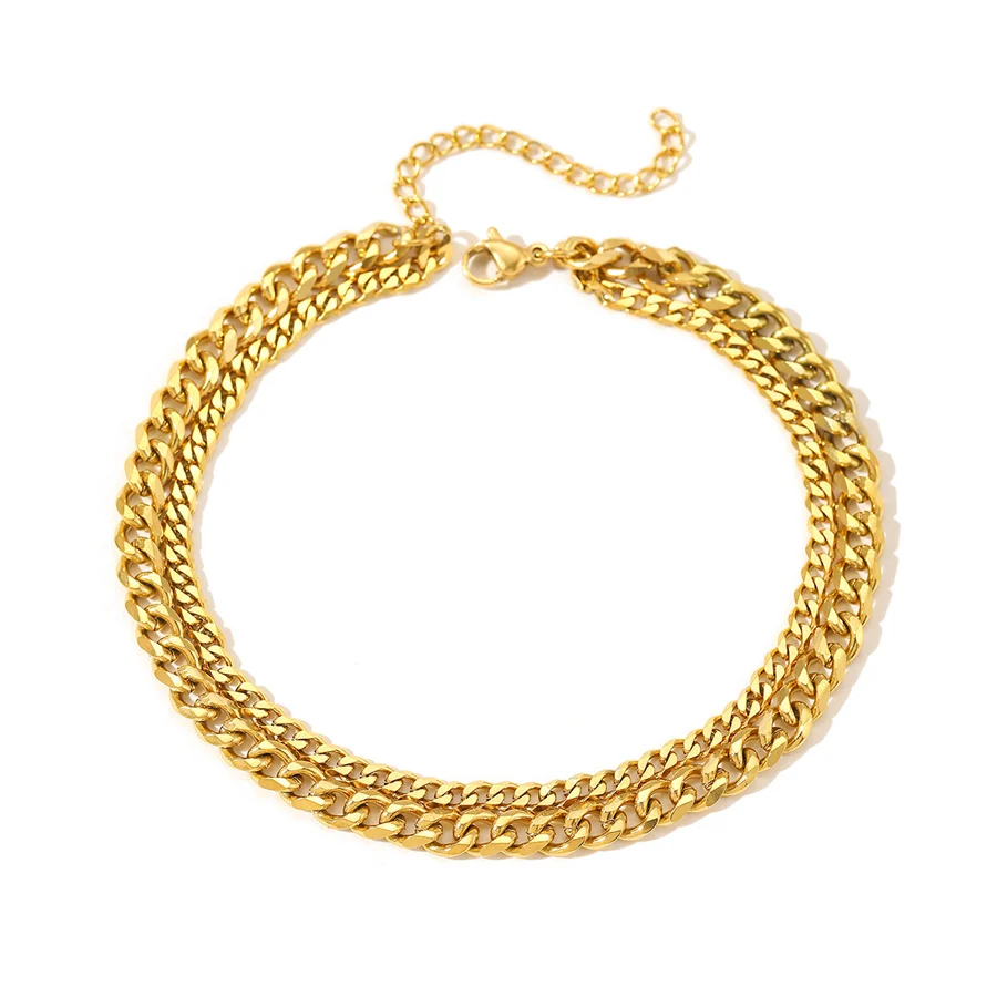 2pcs Women Double Layer Cuban Chain Anklet Gold Silver Tone Stainless Steel Adjustable… — image 3