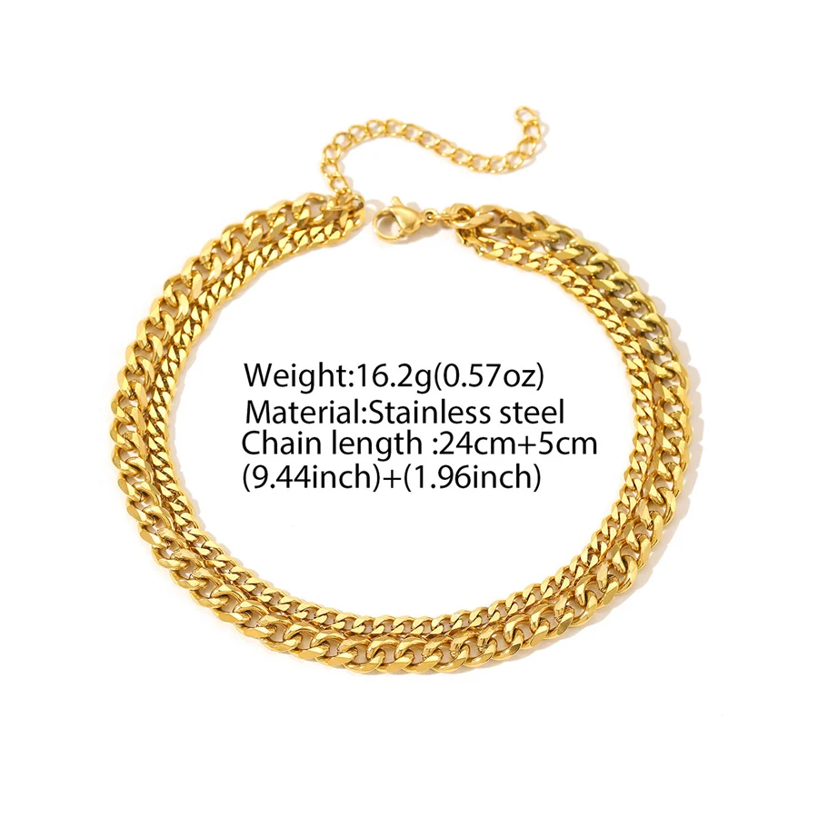 2pcs Women Double Layer Cuban Chain Anklet Gold Silver Tone Stainless Steel Adjustable… — image 8