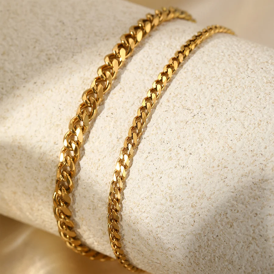 2pcs Women Double Layer Cuban Chain Anklet Gold Silver Tone Stainless Steel Adjustable… — image 6