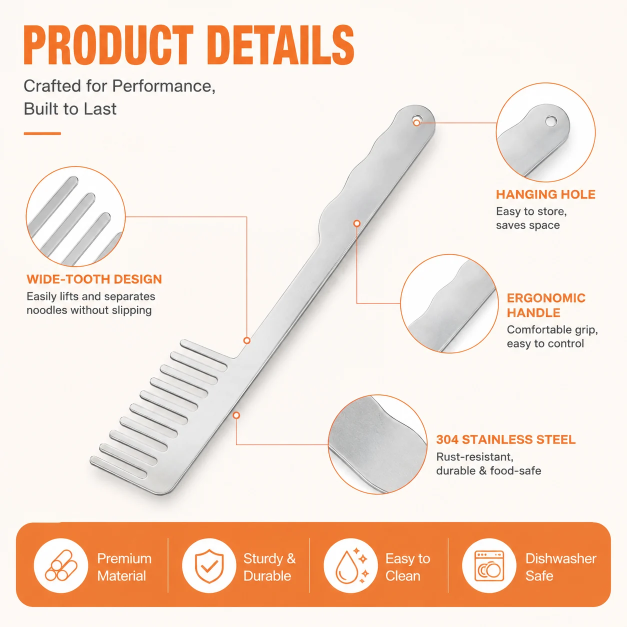 304 Stainless Steel Pasta Fork Spaghetti Server Food Safe Rust Resistant Noodle Spoon… — image 4