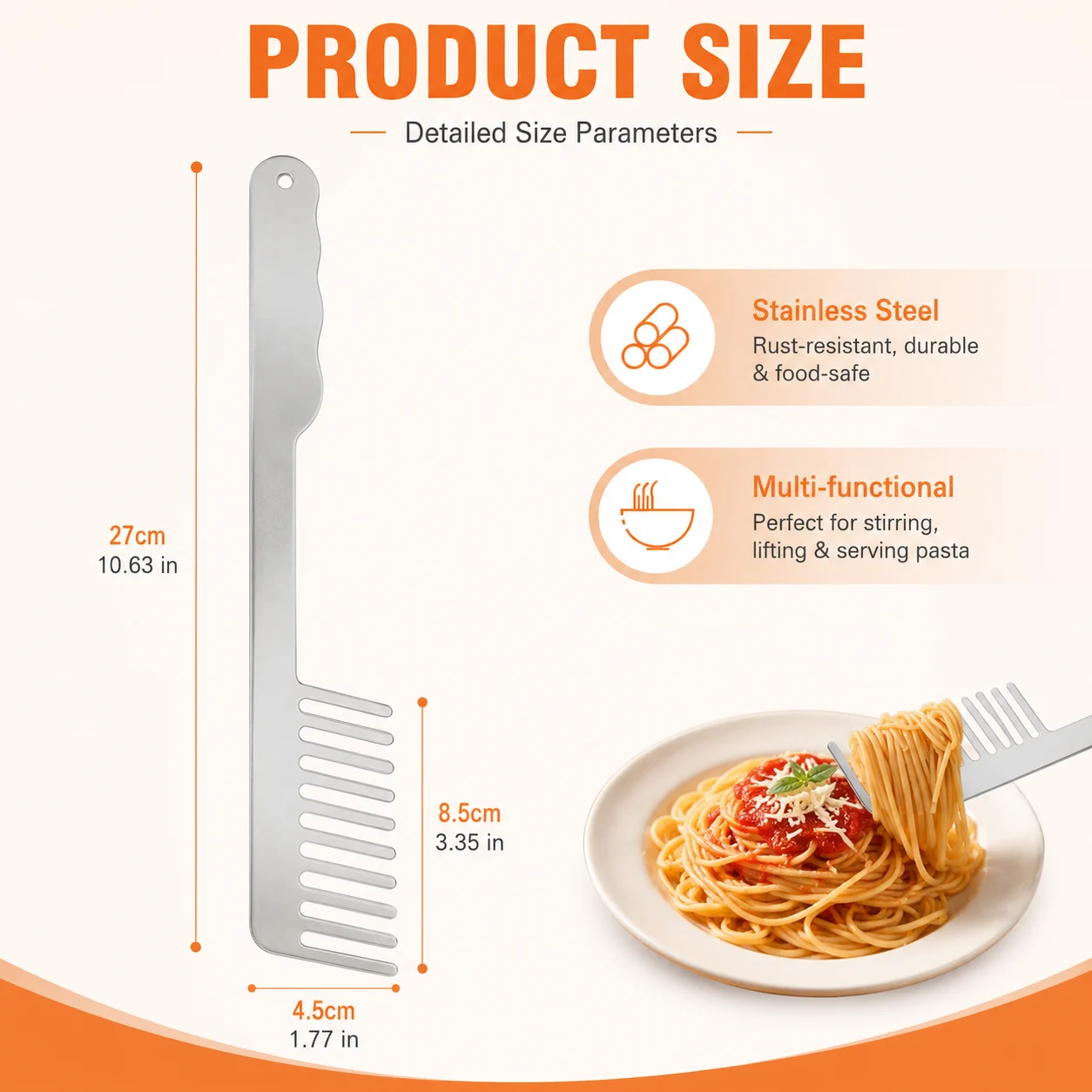 304 Stainless Steel Pasta Fork Spaghetti Server Food Safe Rust Resistant Noodle Spoon… — image 7