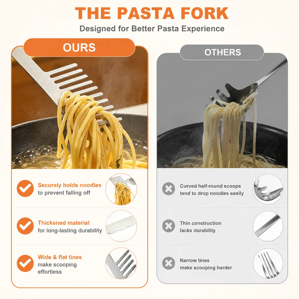 304 Stainless Steel Pasta Fork Spaghetti Server Food Safe Rust Resistant Noodle Spoon… — image 3