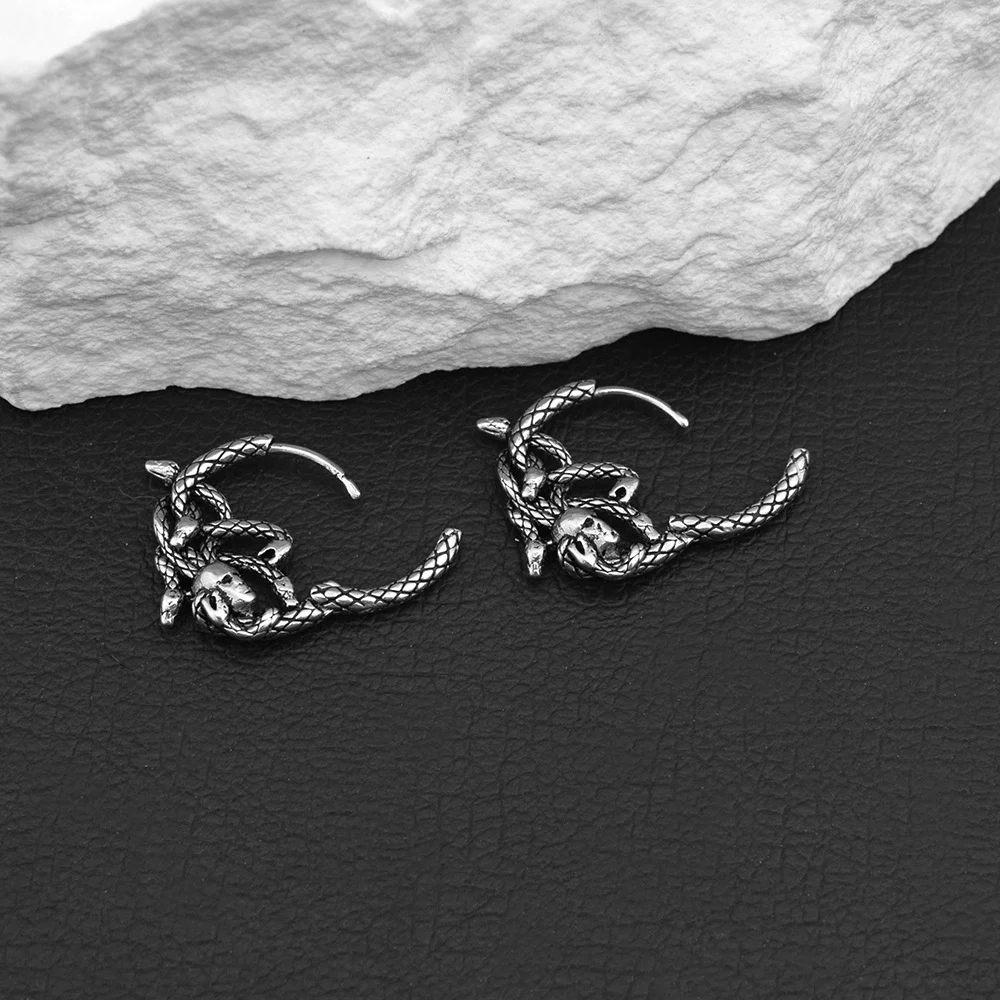 316 Stainless Steel Non-fading Skull And Snake-head Earrings — image 4