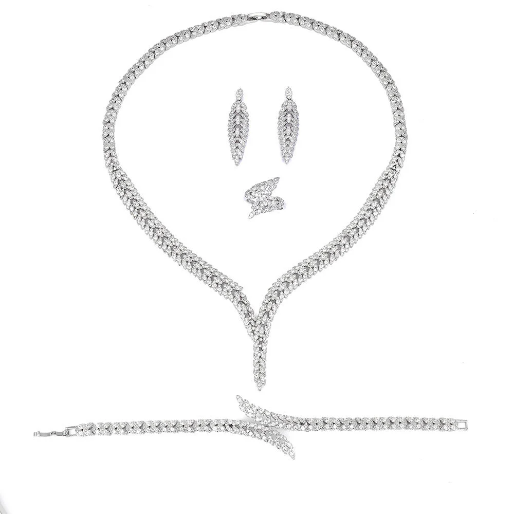 3A Zircon Jewelry Micro Set Full Crystal Necklace And Earrings 4 Piece For Weddings… — image 6
