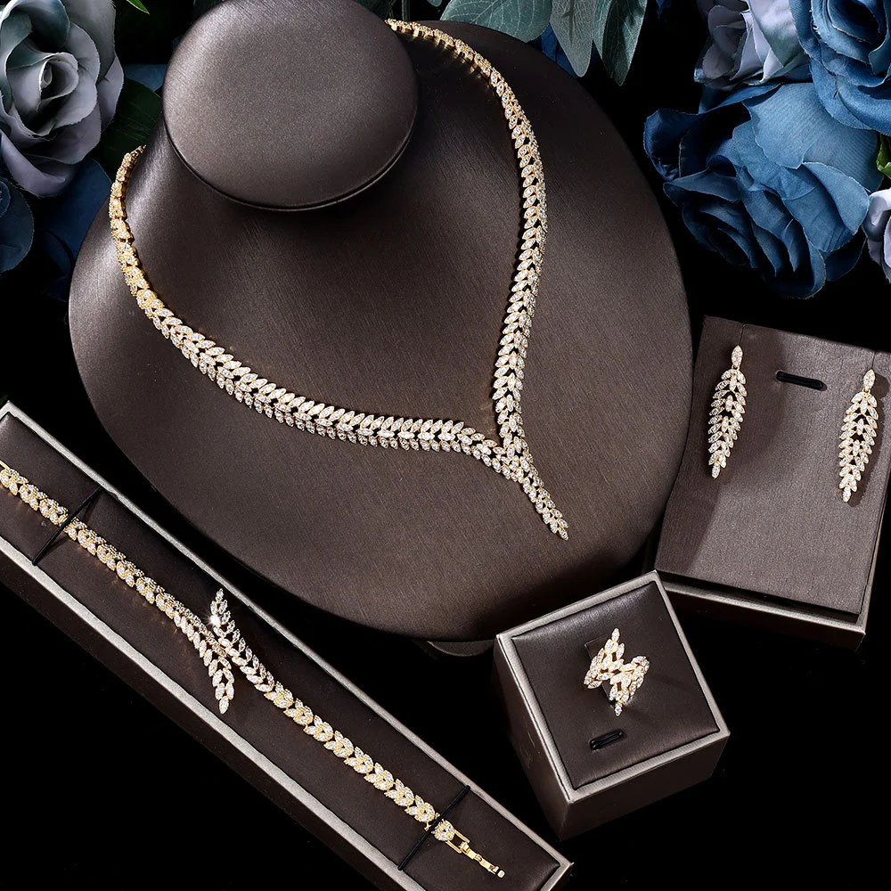 3A Zircon Jewelry Micro Set Full Crystal Necklace And Earrings 4 Piece For Weddings… — image 2