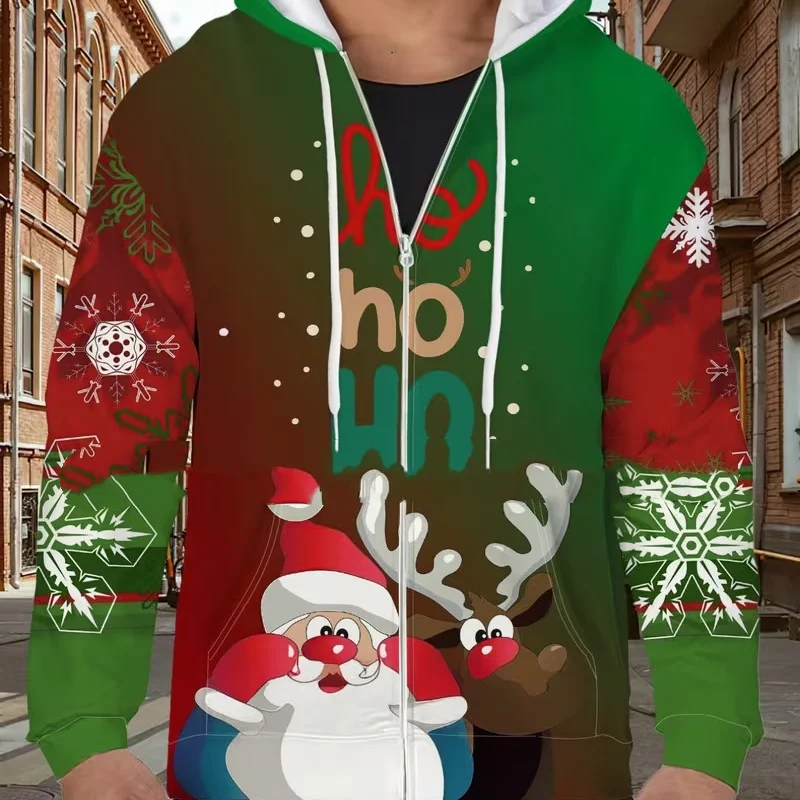 3D Digital-print Christmas-themed Hooded Casual Jacket — image 4