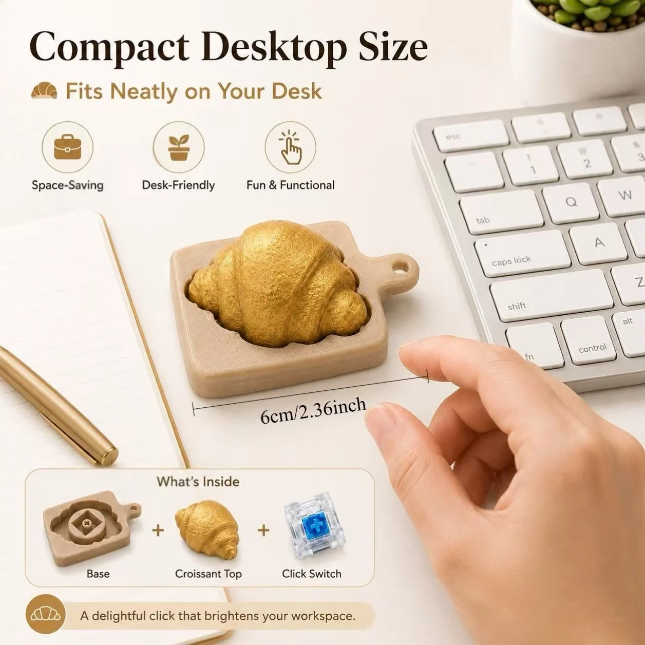 3D Printed Croissant Fidget Clicker, Desktop Press Clicker With Base, Cute Bread Desk… — image 5
