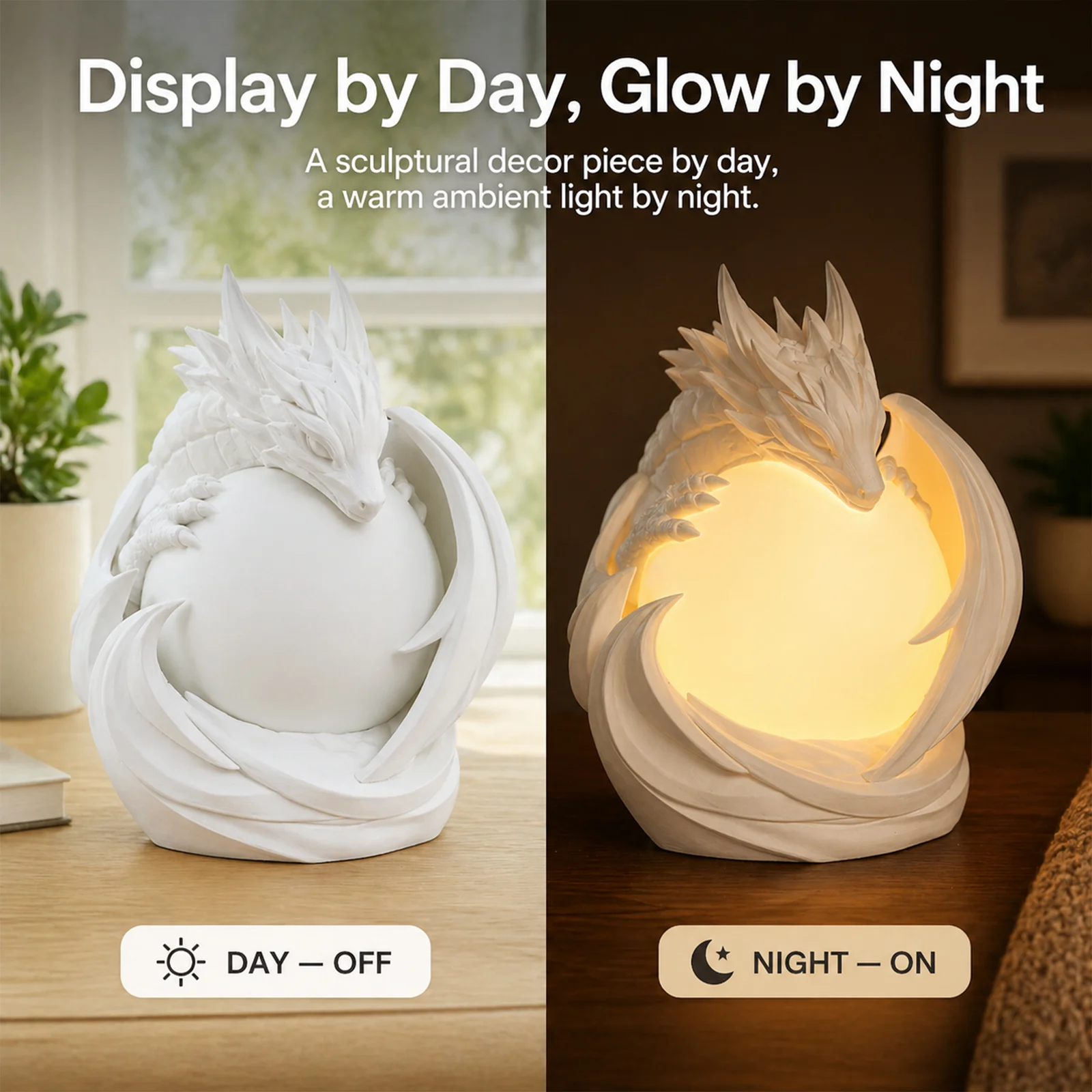 3D Printed Dragon Ambient Table Lamp, Warm Glow Decorative Night Light, Sculptural… — image 6