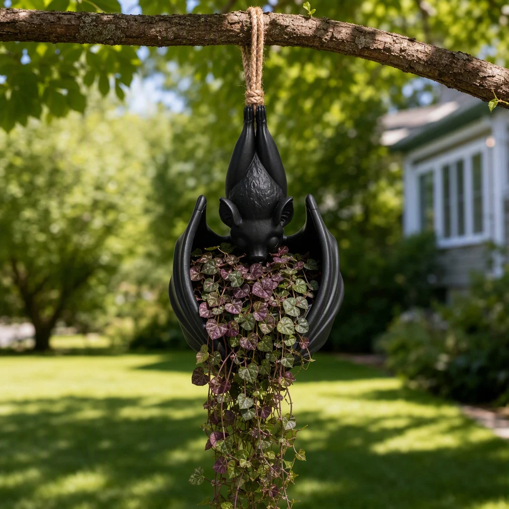 3d-printed Hanging Bat Plant Pot Flower Pot, Potted Halloween Decorative Item — image 3