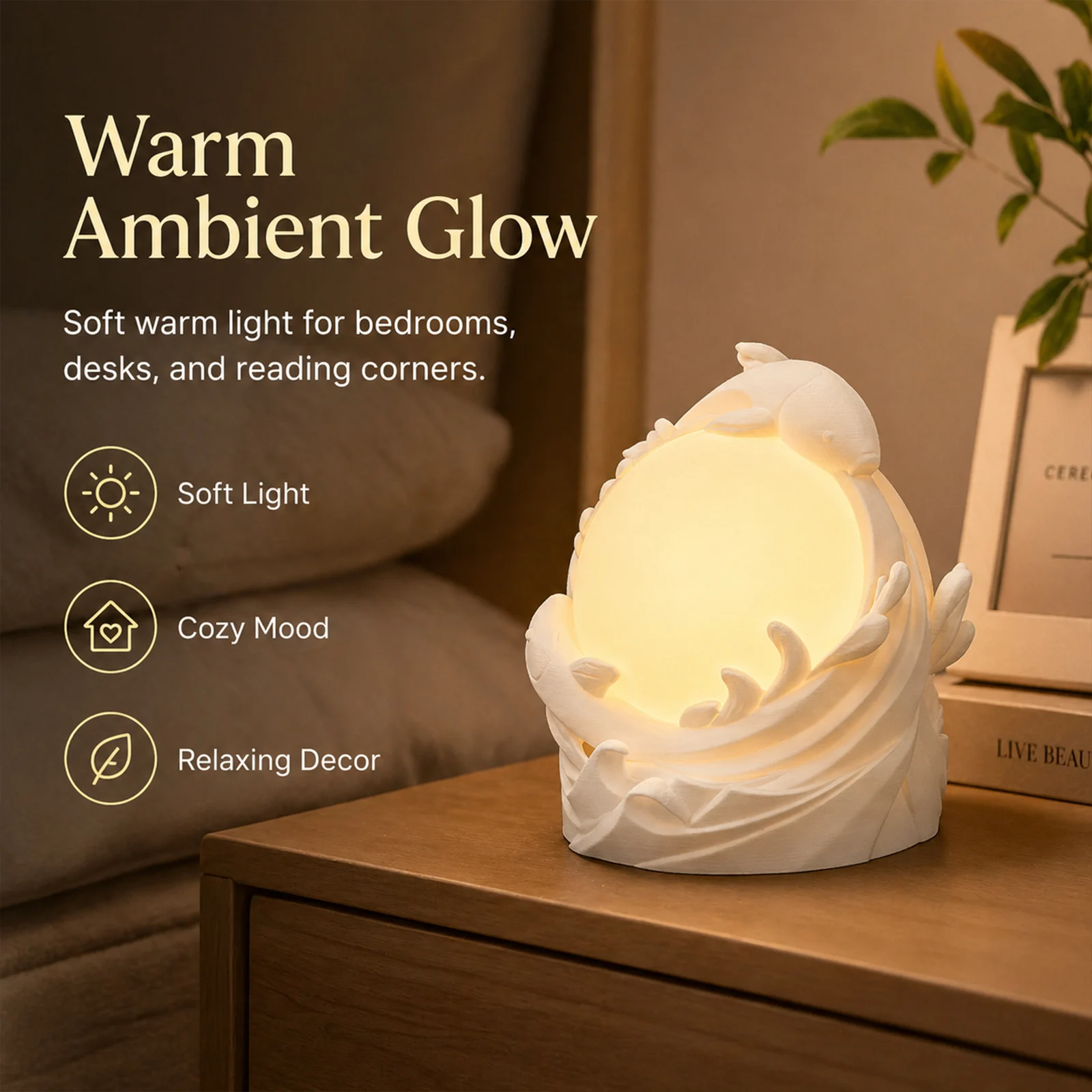 3D Printed Koi Fish Ambient Table Lamp, Warm Glow Sculptural Night Light, Nature… — image 4