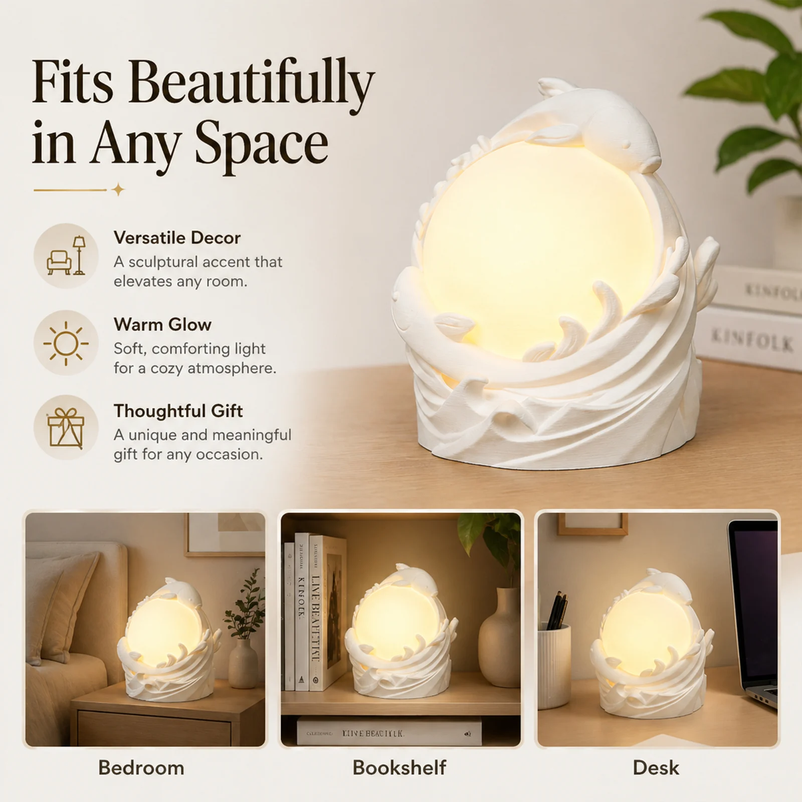 3D Printed Koi Fish Ambient Table Lamp, Warm Glow Sculptural Night Light, Nature… — image 7