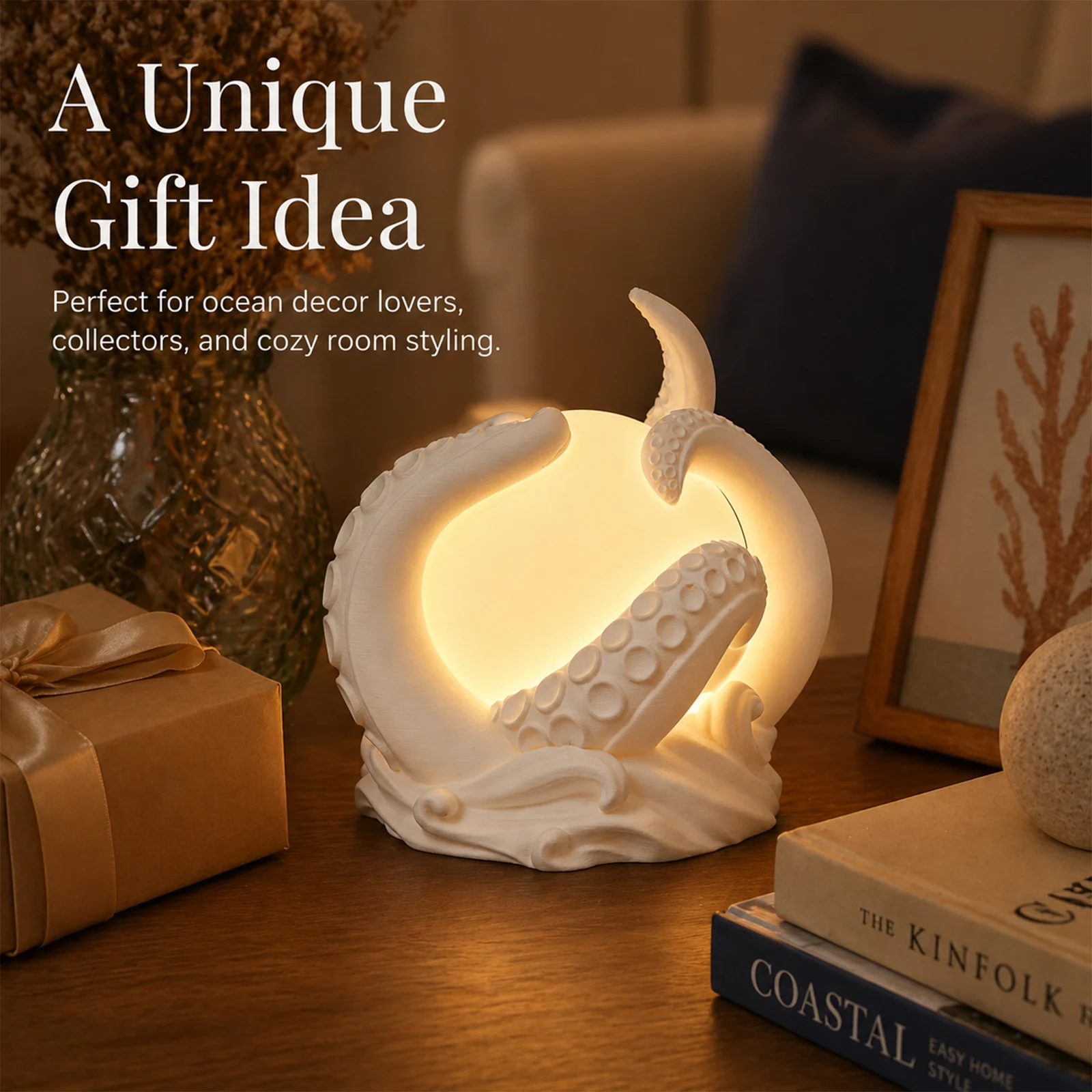 3D Printed Octopus Ambient Table Lamp, Ocean Inspired Warm Glow Decorative Night… — image 3
