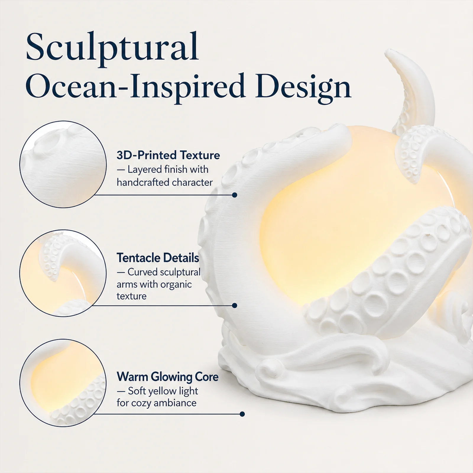 3D Printed Octopus Ambient Table Lamp, Ocean Inspired Warm Glow Decorative Night… — image 4