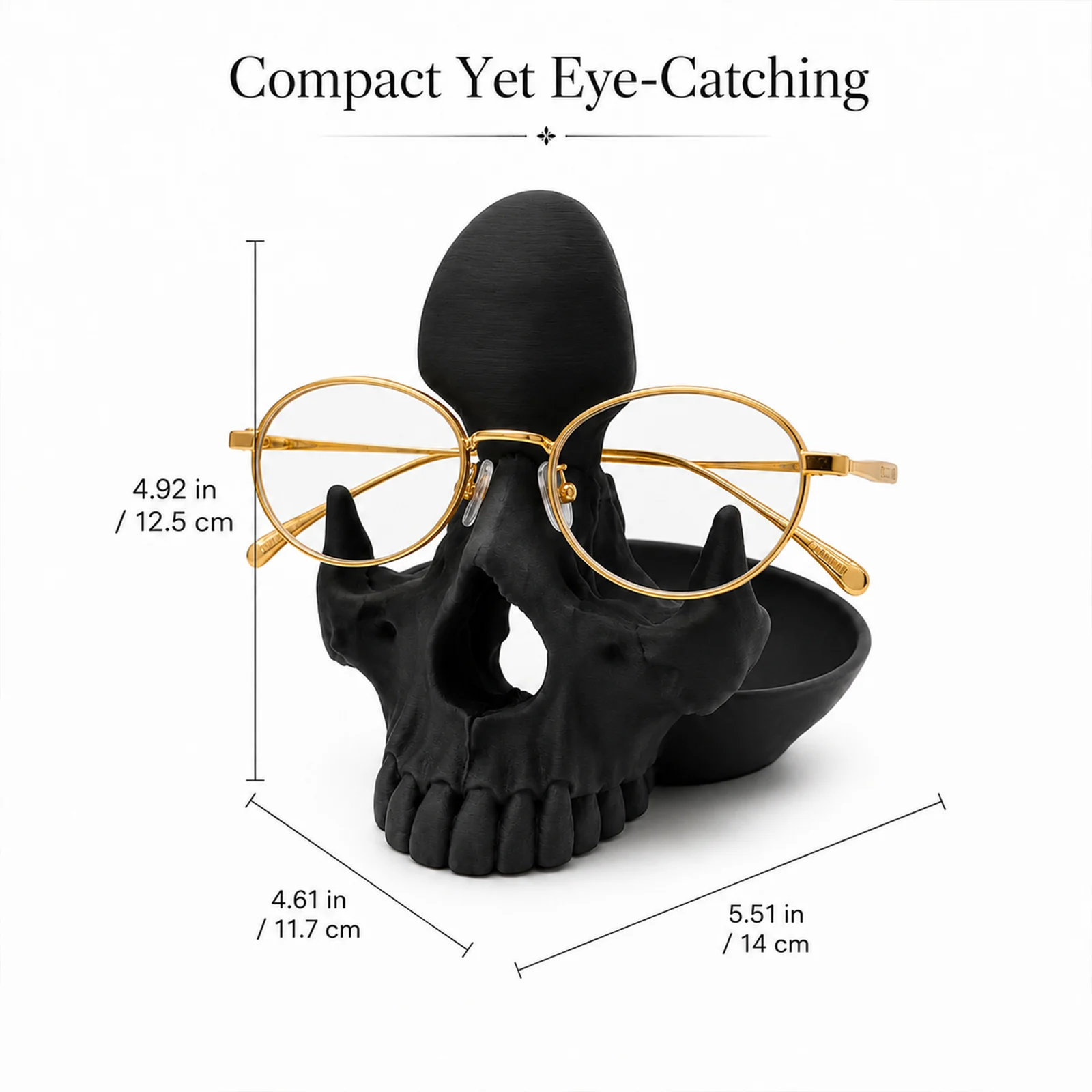 3D Printed Skull Eyeglasses Holder With Catchall Tray, Gothic Glasses Stand Desk… — image 4